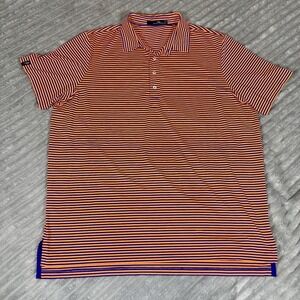 Ralph Lauren RLX Golf Performance UV Protection Strip Polo Shirt Orange Blue 2XL